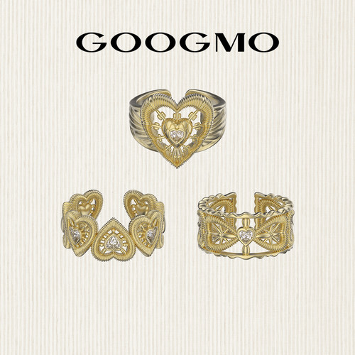 GOOGMO爱心开口戒指女原创小众设计精致感时尚个性金色指环食指戒
