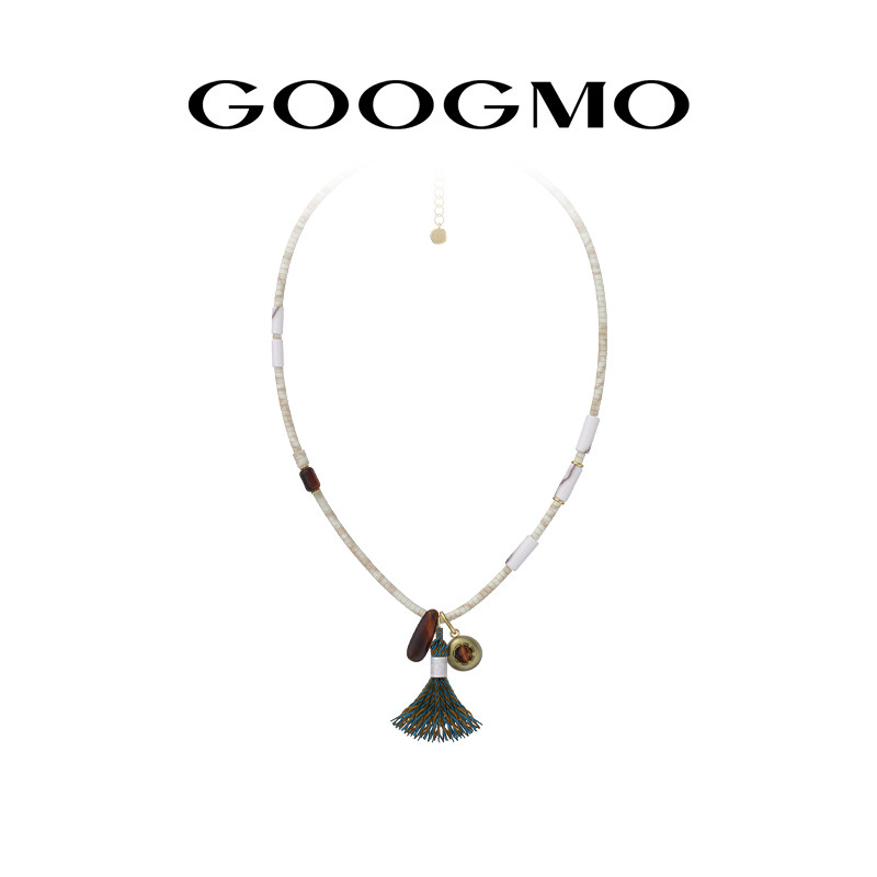 GOOGMO串珠项链女小众设计感可叠戴度假风配饰穗子吊坠长款毛衣链