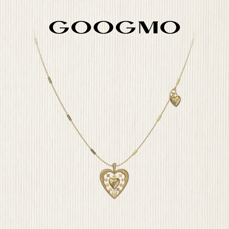 GOOGMO金色项链女法式复古精致高级长款爱心吊坠锁骨链配饰毛衣链