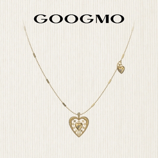 GOOGMO金色项链女法式复古精致高级长款爱心吊坠锁骨链配饰毛衣链