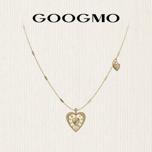 GOOGMO金色项链女法式复古精致高级长款爱心吊坠锁骨链配饰毛衣链
