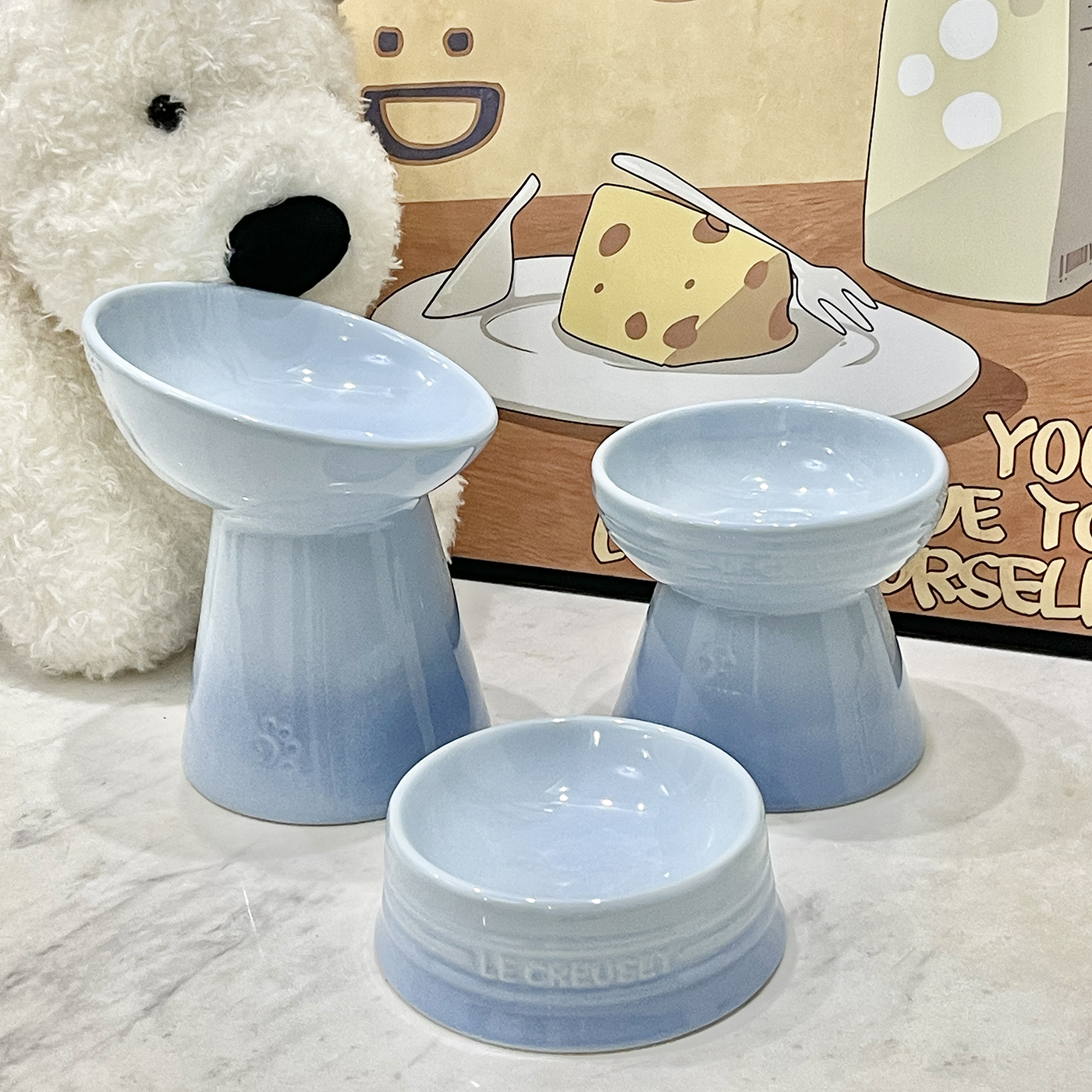 酷彩陶瓷猫碗狗碗高脚斜口宠物碗