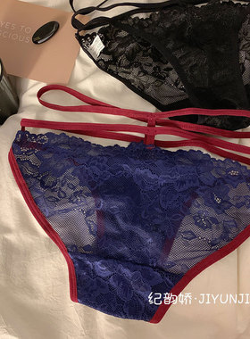暗香旖旎*原创蕾丝绑带刺绣高开叉微透气质女人味三角内裤