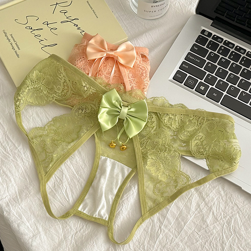 一动就响~性感小铃铛蕾丝镂空蝴蝶结内裤少女纯欲低腰三角裤