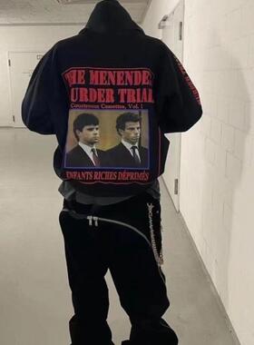 富士山自主ERD忧郁的富二代19Aw梅内斯人像印花连帽卫衣Menendez