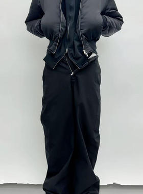 现货Vujade009缎面枕头保暖飞行夹克休闲短款宽松廓形拉链棉外套