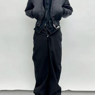 现货Vujade009缎面枕头保暖飞行夹克休闲短款宽松廓形拉链棉外套