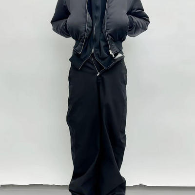 现货Vujade009缎面枕头保暖飞行夹克休闲短款宽松廓形拉链棉外套