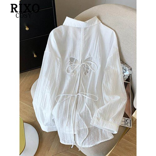 RIXO COSY蝴蝶绑带开叉防晒衬衫女夏薄款设计感小众长袖开衫外套