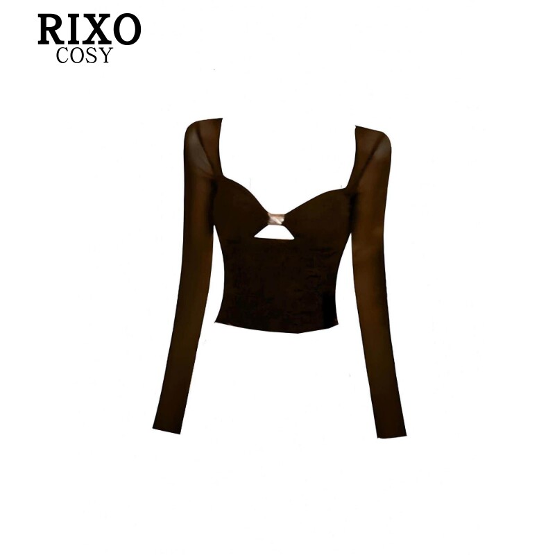 RIXO COSY法式御姐风轻奢镂空网纱上衣女款辣妹收腰显瘦性感上衣