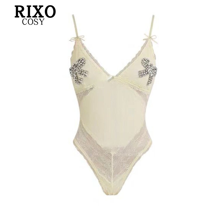 RIXO COSY辣妹蕾丝网纱吊带连体衣女小众设计感立体蝴蝶性感背心