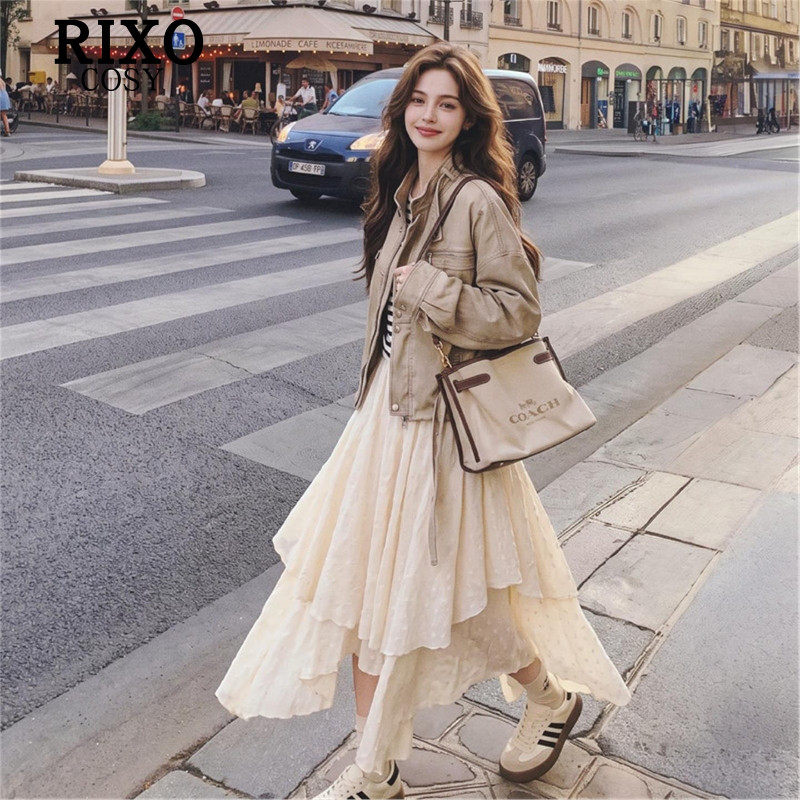 RIXO COSY卡其色美式短款复古夹克外套女秋流行巴恩风机车服上衣