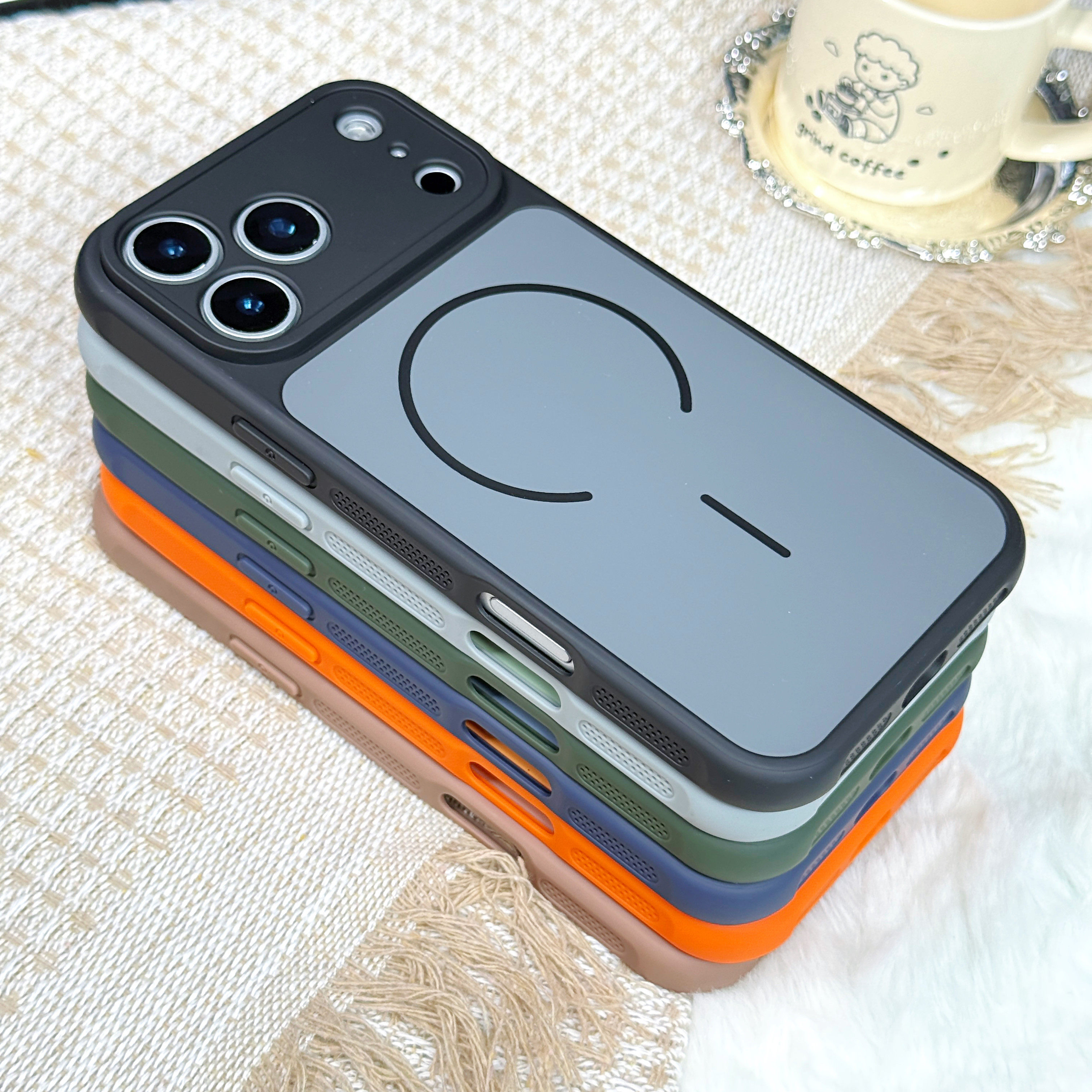 侧边散热适用iphone17苹果17pro手机壳16promax肤感磨砂Air新款15细圈磁吸充电14plus星宇橙双色12情侣全包13