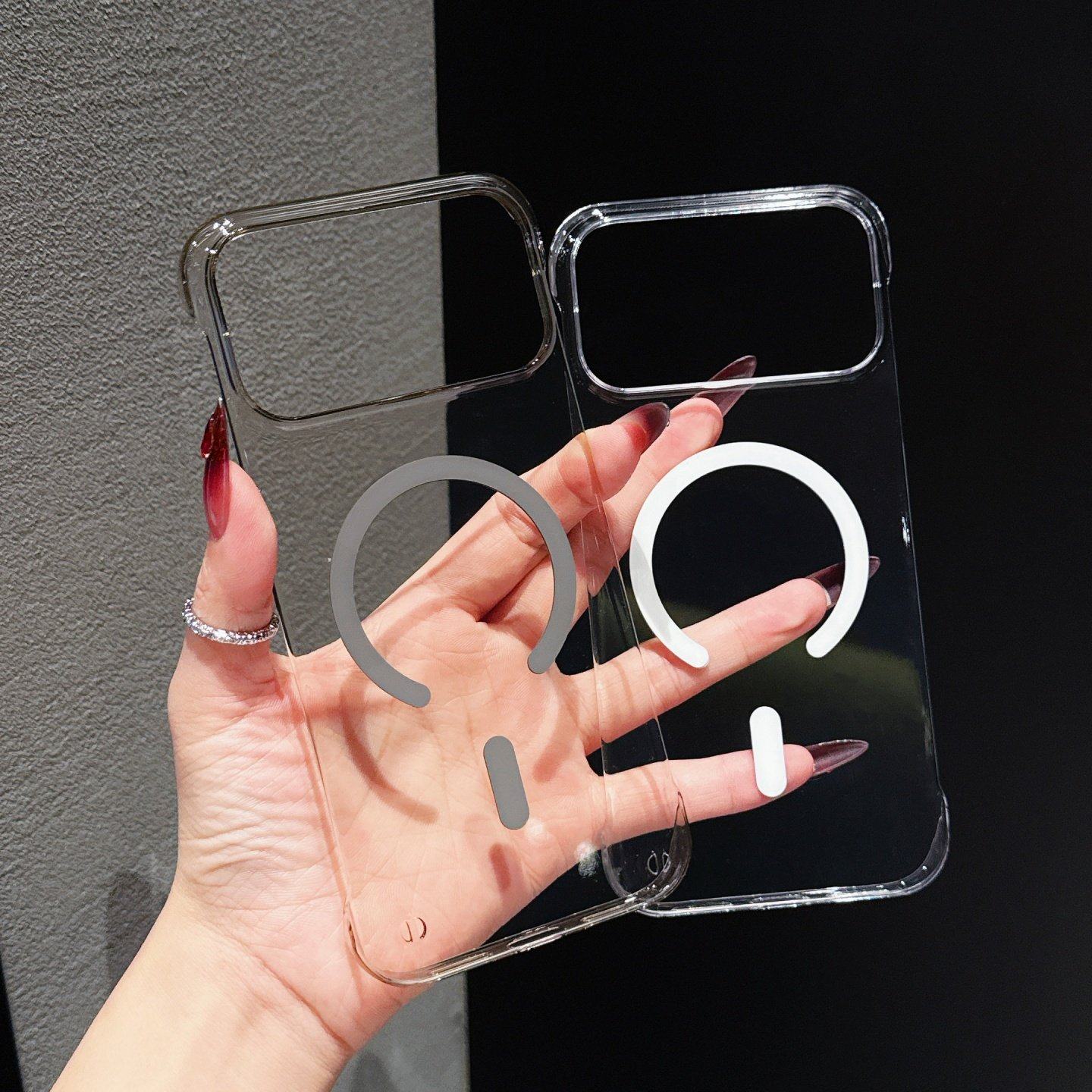 冰透磁吸无边框适用苹果17promax手机壳新款iPhone17超薄透明散热硬壳16pro高级感15pm半包防摔保护套14男女