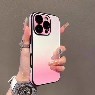 全包镜头膜渐变素皮适用苹果15pm手机壳iPhone16promax女新款12小众高级感14气质高端奢华13小众防摔保护套11