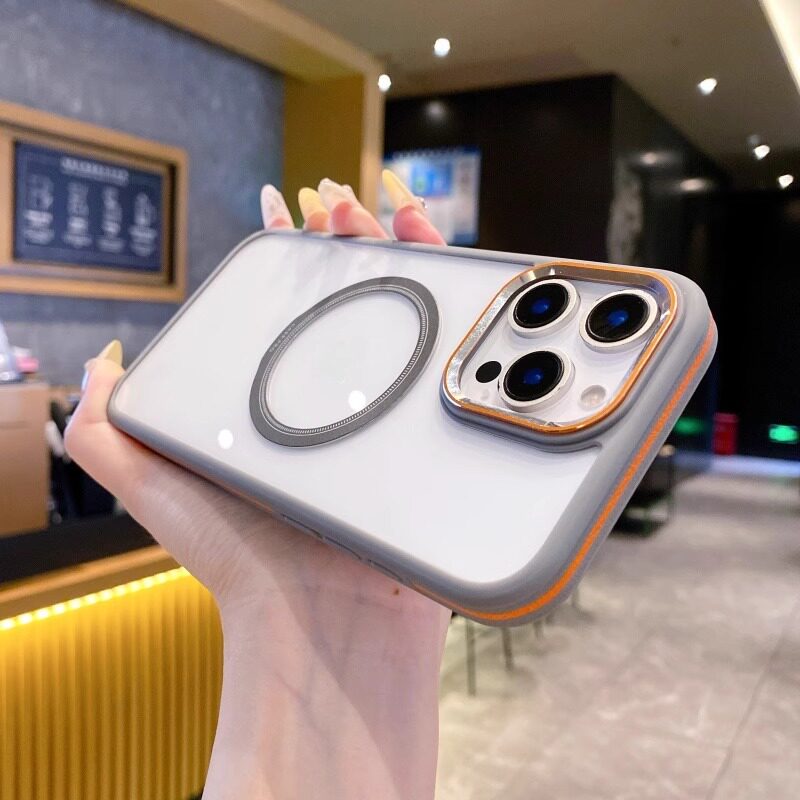 Magafe磁吸适用苹果16e手机壳iphone15promax高级感三星s25金属镜头圈14plus透明不发黄13侧面防滑条纹12防摔