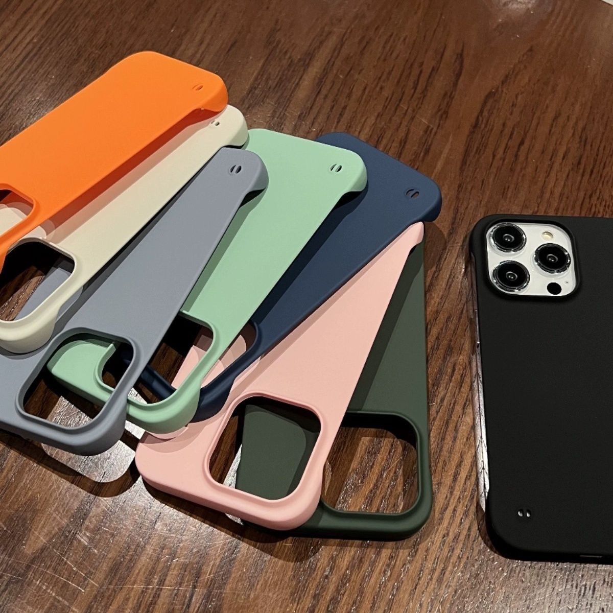 磨砂无边框大孔适用iphone15pro手机壳超薄苹果14plus简约高级感13防指纹12亚克力硬壳防摔max边框式保护壳XS