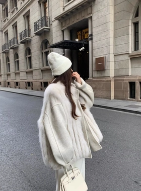 2025冬季新款羊毛双面呢大衣一衣四穿狐狸毛皮草外套气质大衣马甲