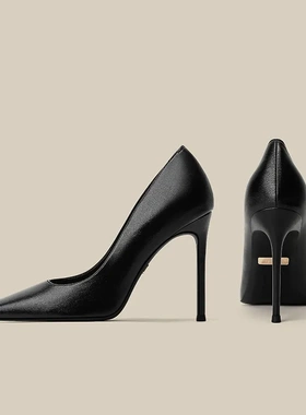 软皮高跟鞋女细跟尖头2025新款春夏秋冬百搭裸色职业单鞋