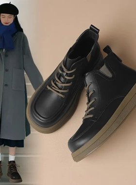 马丁靴女2024新款秋冬厚底英伦短靴子圆头平底百搭ins女靴