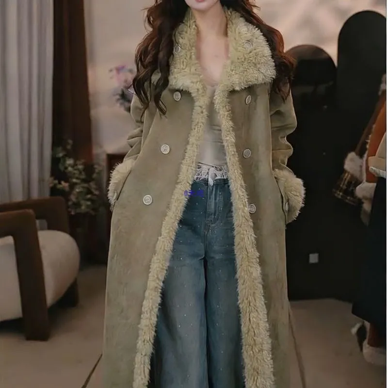 韩系麂皮绒毛毛外套女冬新款慵懒宽松加厚保暖长款仿皮毛一体大衣