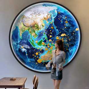 3D立体地球月球浮雕壁纸星空主题酒店餐厅墙纸网红咖啡厅圆形墙布