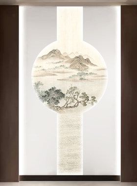 山水水墨画芯定制玄关茶室书房