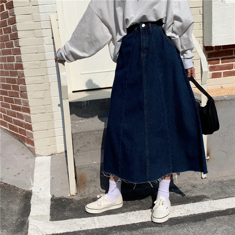 微胖妹妹遮胯显瘦牛仔半身裙子女生大码胖mm高腰百搭中长款a字裙