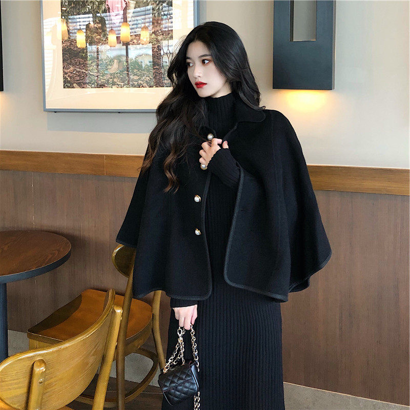 大码胖妹妹秋冬赫本轻熟风时髦洋气质针织连衣裙大衣外套两件套装