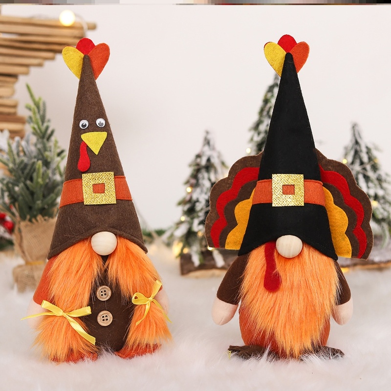 跨境新品感恩节火鸡公仔摆件无脸娃娃玩偶家居场景气氛装饰用品