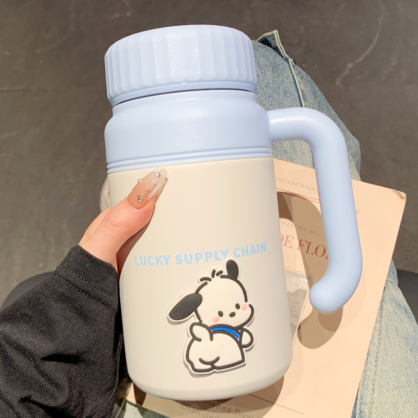 保温杯女生高颜值大容量带手柄水杯男生简约泡茶办公室不锈钢杯子