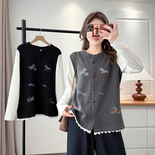 拼接印花T恤时尚 加肥加大码 新款 胖mm200斤春季 百搭减龄上衣 女装