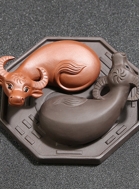 紫砂茶宠牛转乾坤招财貔貅可养陶瓷茶玩牛气冲天家居茶盘摆件