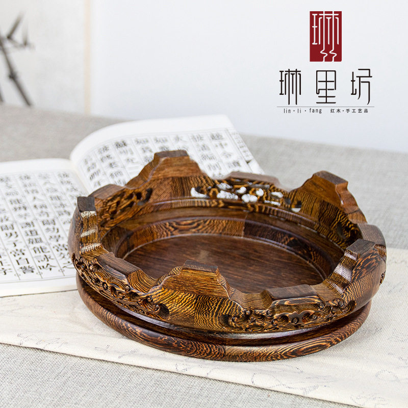 红木鸡翅木底座香炉佛像茶壶花瓶底座实木中式客厅书房圆形底座