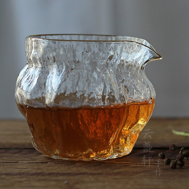 玻璃公道杯创意描金核桃纹公杯分茶器树皮纹功夫茶具厂家