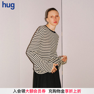 INTO 新黑白条纹长袖 THE hug 针织T恤上衣 EAST