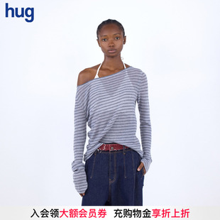 PLUS JANE hug 2026早春新款 Knit套头衫 一字领羊毛条纹衫 VVNK