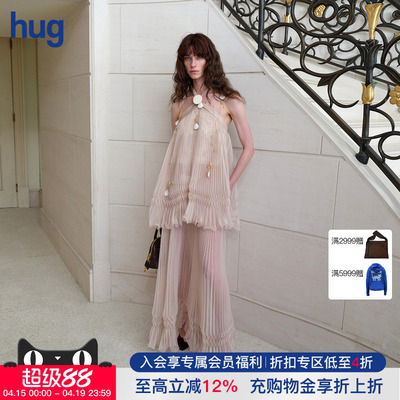 【Cello Sonata】hug 2026春夏新款薄纱定位压褶挂脖绑带连衣裙