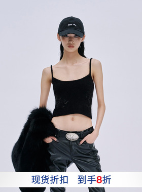 【MARKGONG】hug 2025秋冬新款黑色钉珠针织吊带