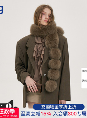 【PANNPANN】hug 2025秋冬新款Bette梦幻球球狐狸毛皮草围巾蓝色