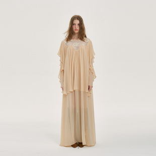 Sandlight法式 2025秋冬新款 hug 复古刺绣轻纱连衣裙 PANNPANN