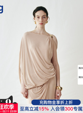 【Cello Sonata】hug 2025秋新天丝不规则金珠针织斗篷上衣半裙