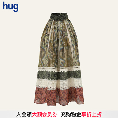 四方壁花拼接蕾丝无袖上衣