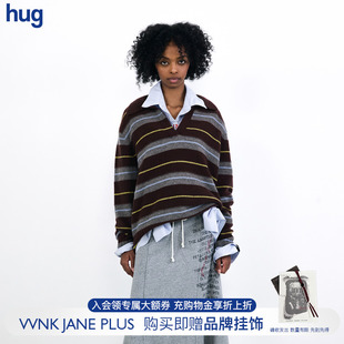 VVNK 2025秋冬新款 JANE hug V领条纹Polo衫 PLUS