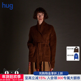 【UMAWANG】hug 2025秋冬新款复古束腰翻领开襟衫