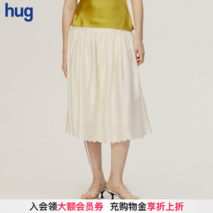 2025早春新款 hug PROJECT 米白色繡花細褶及踝A字裙 AETNA