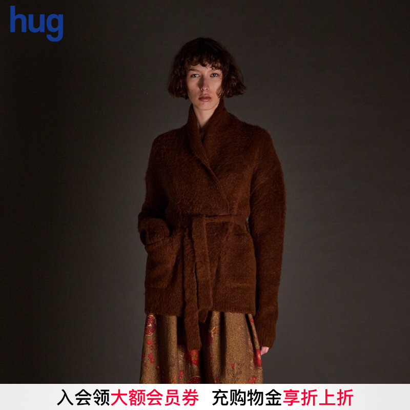 【UMAWANG】hug 2025秋冬新款复古束腰翻领开襟衫