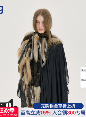 【PANNPANN】hug 2025Winter Drift天然獭兔毛拼银狐流苏皮草围巾