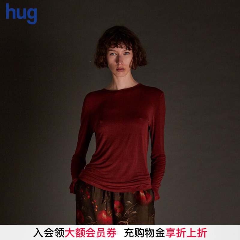 【UMAWANG】hug 2025秋冬新款复古系带露背长袖T恤