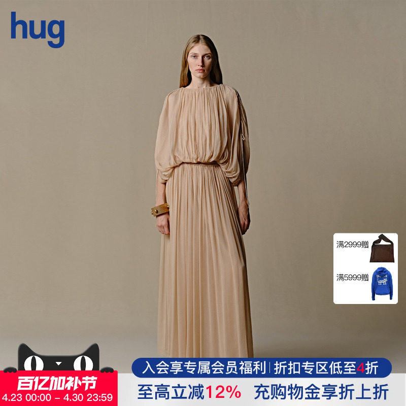 【INTOTHE EAST】hug真丝抽绳上衣裸粉真丝细褶半裙intotheeast